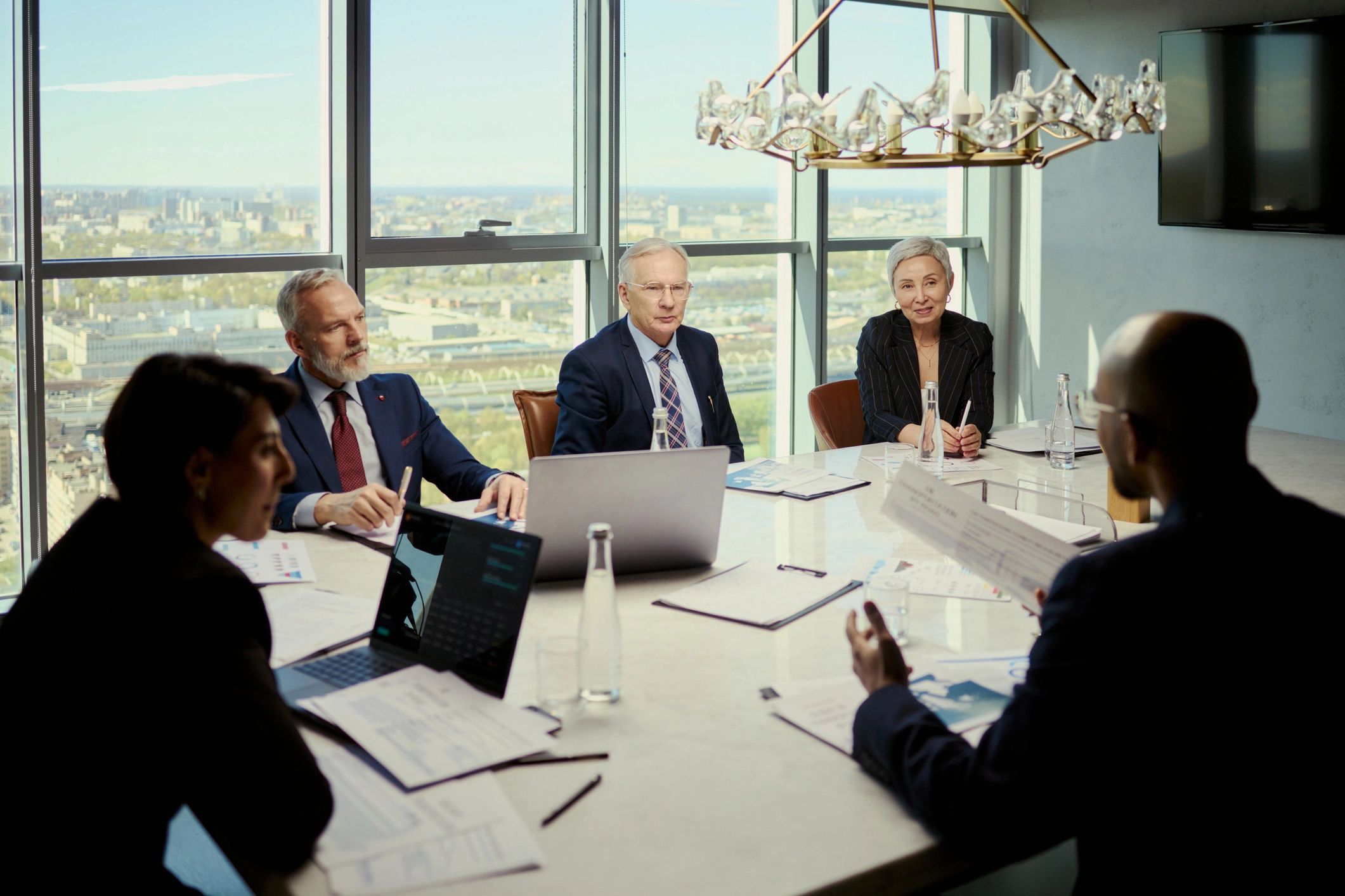 Leadership team in a strategic interview meeting